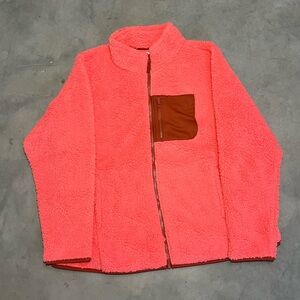 Women's Amazon Essentials Coral Pink Sherpa Full Zip Sweatshirt Size XL NWT‎